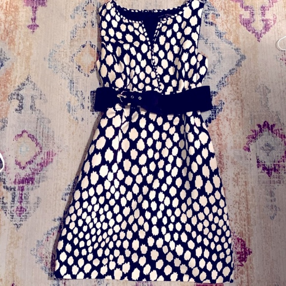 Size 12 Sleeveless Polka Dot dress with belt.